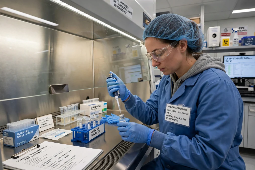 Researcher preparing a personalised cancer vaccine in a laboratory